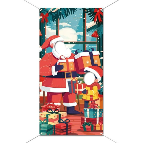 Christmas Santa Claus Photo Door Backdrop Props Christmas Large Fabric Photo Door Banner Decor Christmas Party Funny Santa Claus Face in Hole Photo Backdrop