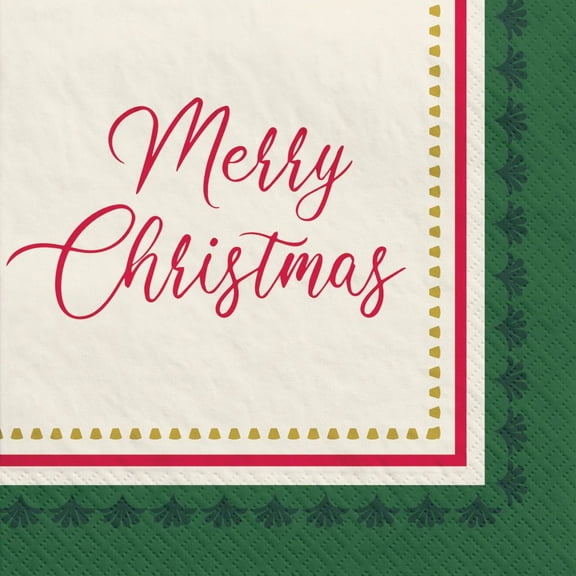 Elegant Christmas Evergreen Paper Beverage Napkins 40 Per Pack