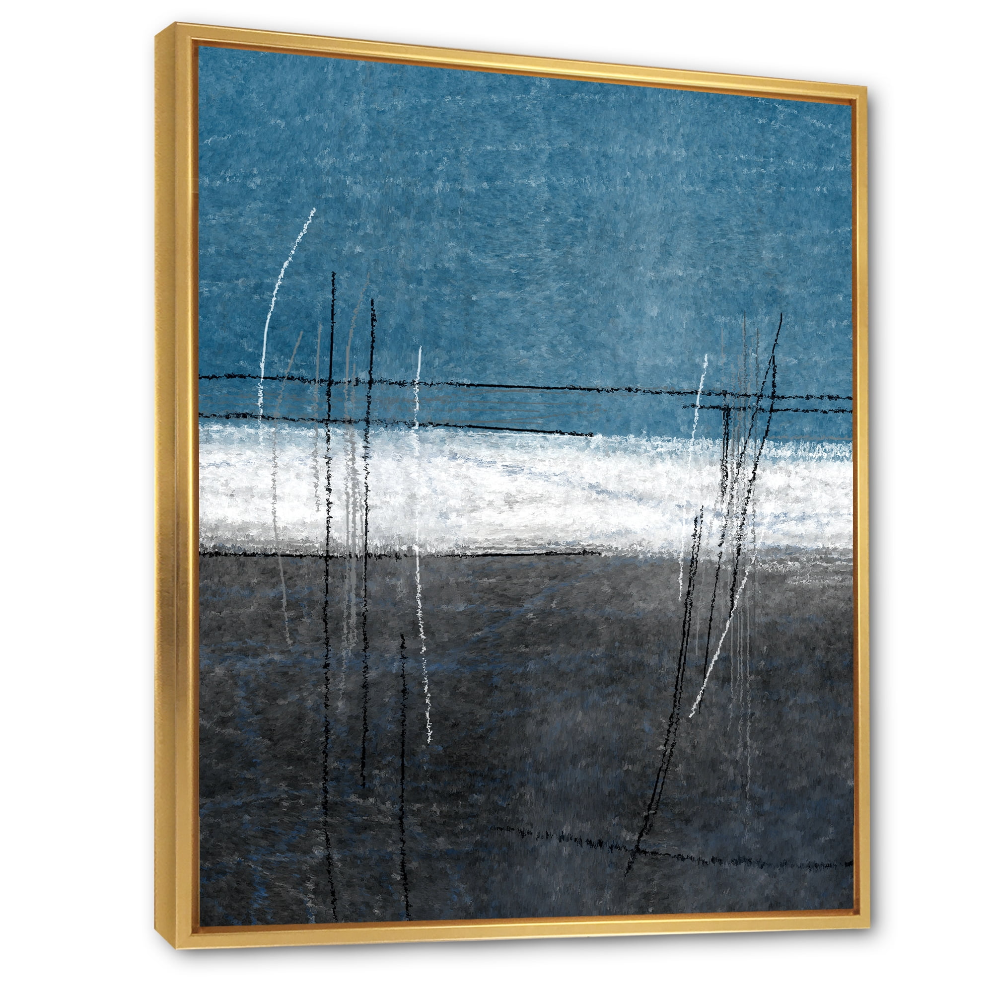 Designart 'Grey Meet Teal Abstract Art' Modern Framed Canvas Wall Art Print