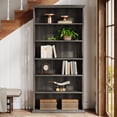 thumbnail image 6 of Finmind 75-inch Tall Bookcase, 6-Tier Wooden Bookshelf, Large Freestanding Display Shelves for Living Room, Home Office, Bedroom, Gray (Set of 2), 6 of 6
