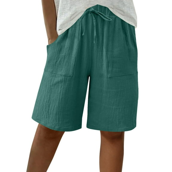 UAMVSH Bermuda Shorts for Women Baggy Wide Leg Beach Capri Pants with Pockets High Waist Knee Length Summer Vacation Shorts(X-Large,Sky Blue 2)