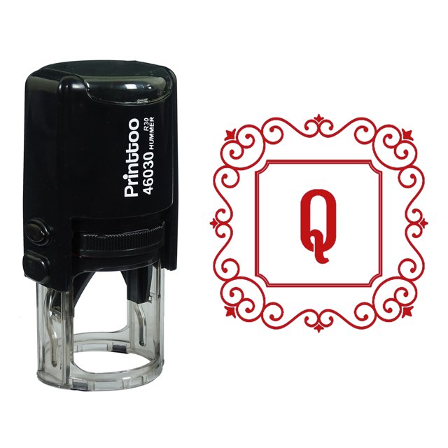 Printtoo Alphabet Q Monogram Initial Square Swirl Border Self Inking Rubber Stamp Office Stationary