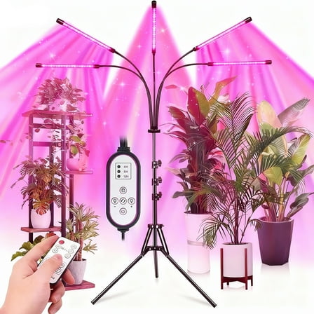 Behome 5 Heads Grow Light for Indoor Plants, Full Spectrum Plant Light with Adjustable Stand, Grow Lamp with Auto ON/Off Timer, 3 Light Modes & 10 Dimmable Brightness