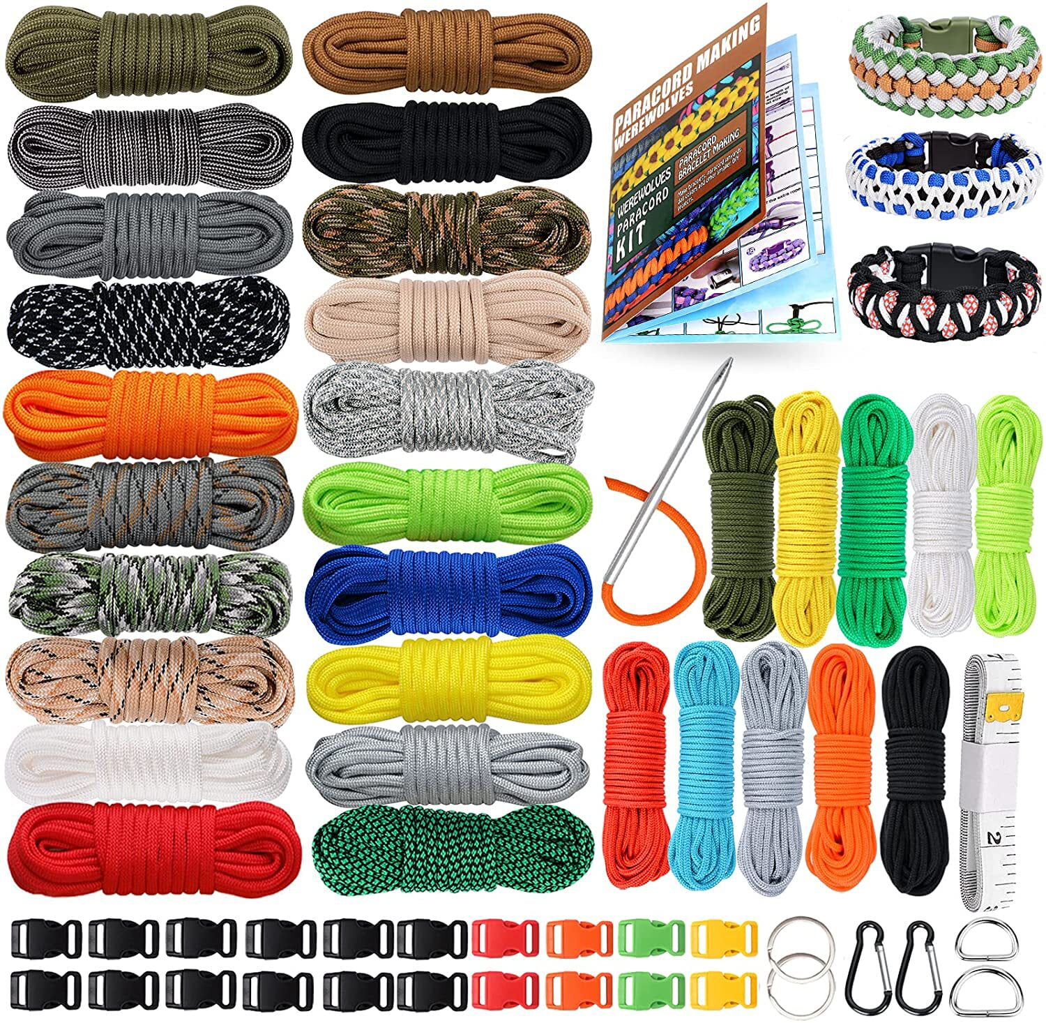 WEREWOLVES Paracord 550, 4MM Paracord 20 Colors & 2MM Micro Paracord Rope  10 Colors with Instructions Book, Paracord Bracelet Combo Crafting Kits,  Parachute Cord and Complete Accessories 