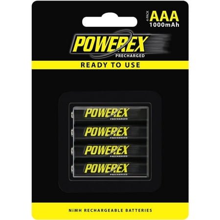 Powerex Precharged Rechargeable AAA NiMH Batteries (1.2V, 1000mAh, Low Self-Discharge) - 4-Pack