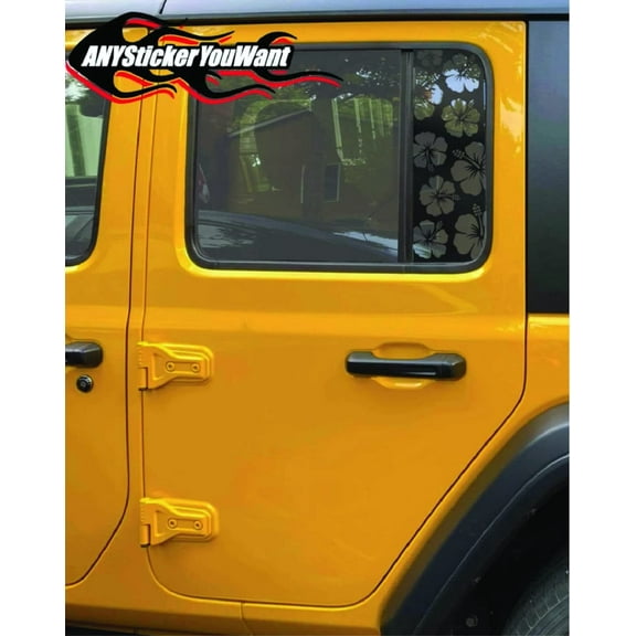 AnyStickerYouWant - Hawaiian Hibiscus Flower Side Window Vinyl Decal Compatible with and Fits Jeep Wrangler 2018-2022 Compatible with and Fits Jeep Gladiator 2020-2022