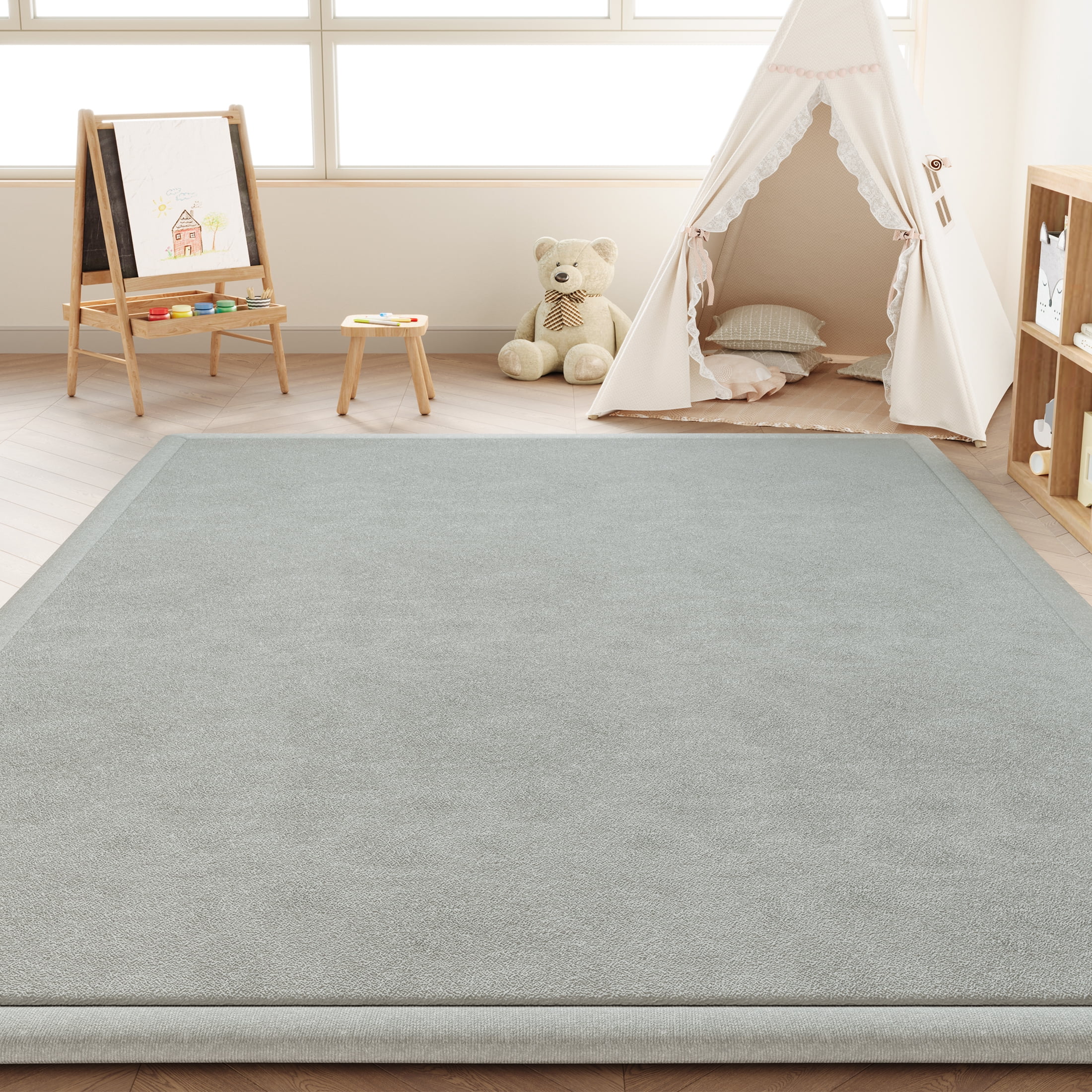 Loartee Baby Play Mat for Floor - 50" x 50" Non-Slip Coral Velvet Memory Foam Nursery Crawling 1.18" Thick Rug for Babies, Toddlers, Infants, Kids, Gray