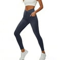 thumbnail image 4 of Stretchy Elastic Waist Faux Denim for Women Fashion Solid Color Elastic Waist Pockets Length Pants False Jeans Women's Breathable Comfortable Everyday Trousers, 4 of 5