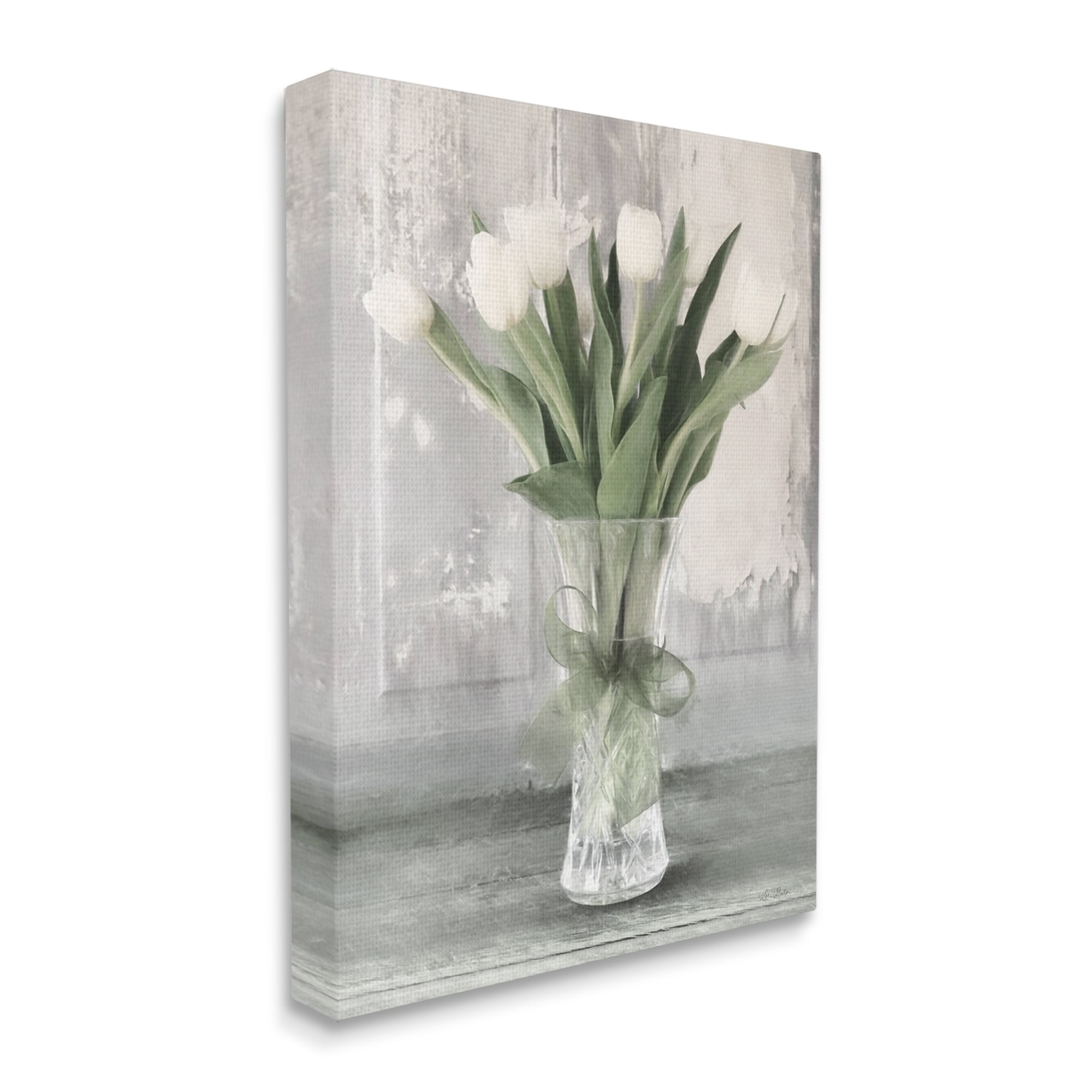 Stupell Farmhouse Distressed White Tulips Botanical & Floral Painting Gallery Wrapped Canvas Print Wall Art