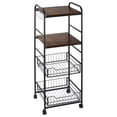 thumbnail image 2 of HOMCOM Kitchen Cart with Storage, 16"W Slim Rolling Cart, 4 Tier Kitchen Shelves on Wheels with Side Racks, 2 Basket for Fruit Vegetable, Utility Cart for Narrow Space, Laundry, Rustic Brown, 2 of 9