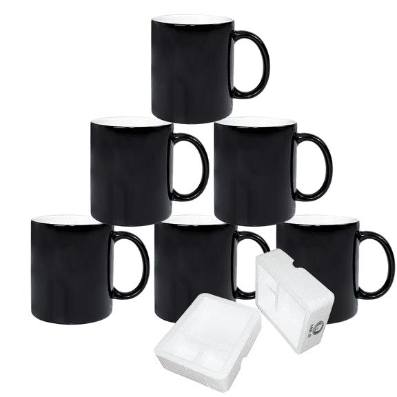 MR.R 6 Sets 11oz Sublimation Blanks Black Magic Change Color Ceramic Mug Round Handle