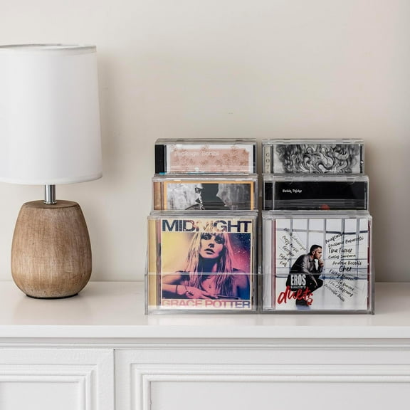 3 Tier Modern Acrylic CD Storage Rack, Tabletop Compact Disc Case Holder, Holds Up to 36 Jewel Cases