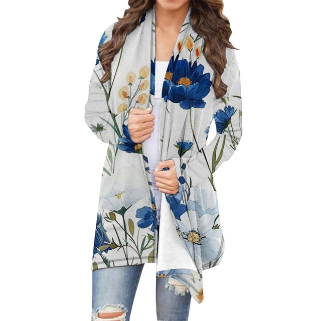 Cardigan à Manches Longues Imprimé Floral pour Femmes pour Usage Quotidien et Activités Extérieures