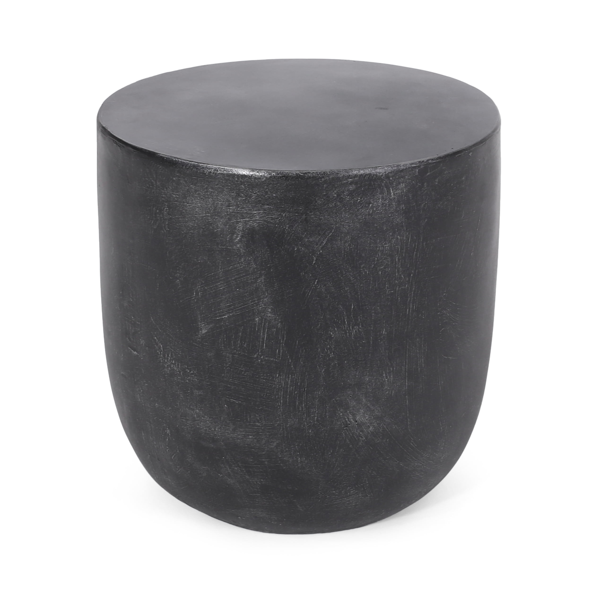 Outdoor Barrel Texture Side Table, Lightweight Concrete Craft for Patio Garden, White
