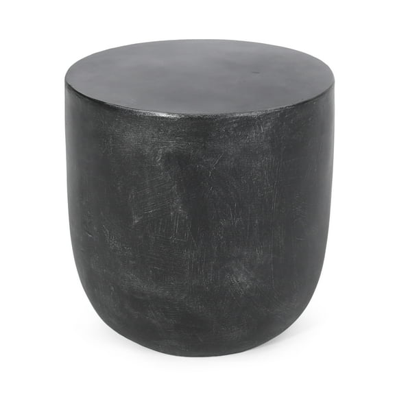 GDF Studio Akin Outdoor Lightweight Concrete Side Table, Matte Black