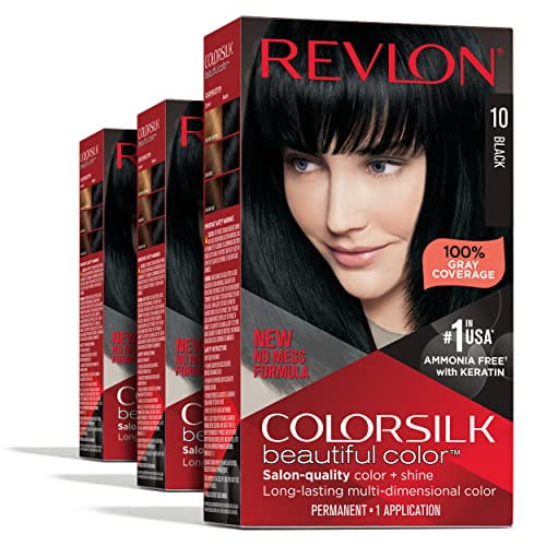 Permanent Hair Color by Revlon, Permanent Hair Dye, Colorsilk with 100% Gray Coverage, Ammonia-Free, Keratin and Amino Acids, 10 Black, Oz (Pack of 3) Permanent Hair Color by Revlon, Permanent Hair Dye, Colorsilk with 100% Gray Coverage, Ammonia-Free, Keratin and Amino Acids, 10 Black, Oz (Pack of 3)