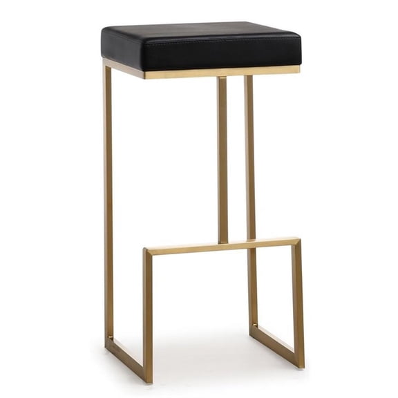 Pemberly Row 29.5" Leather and Steel Bar Stools in Black (Set of 2)
