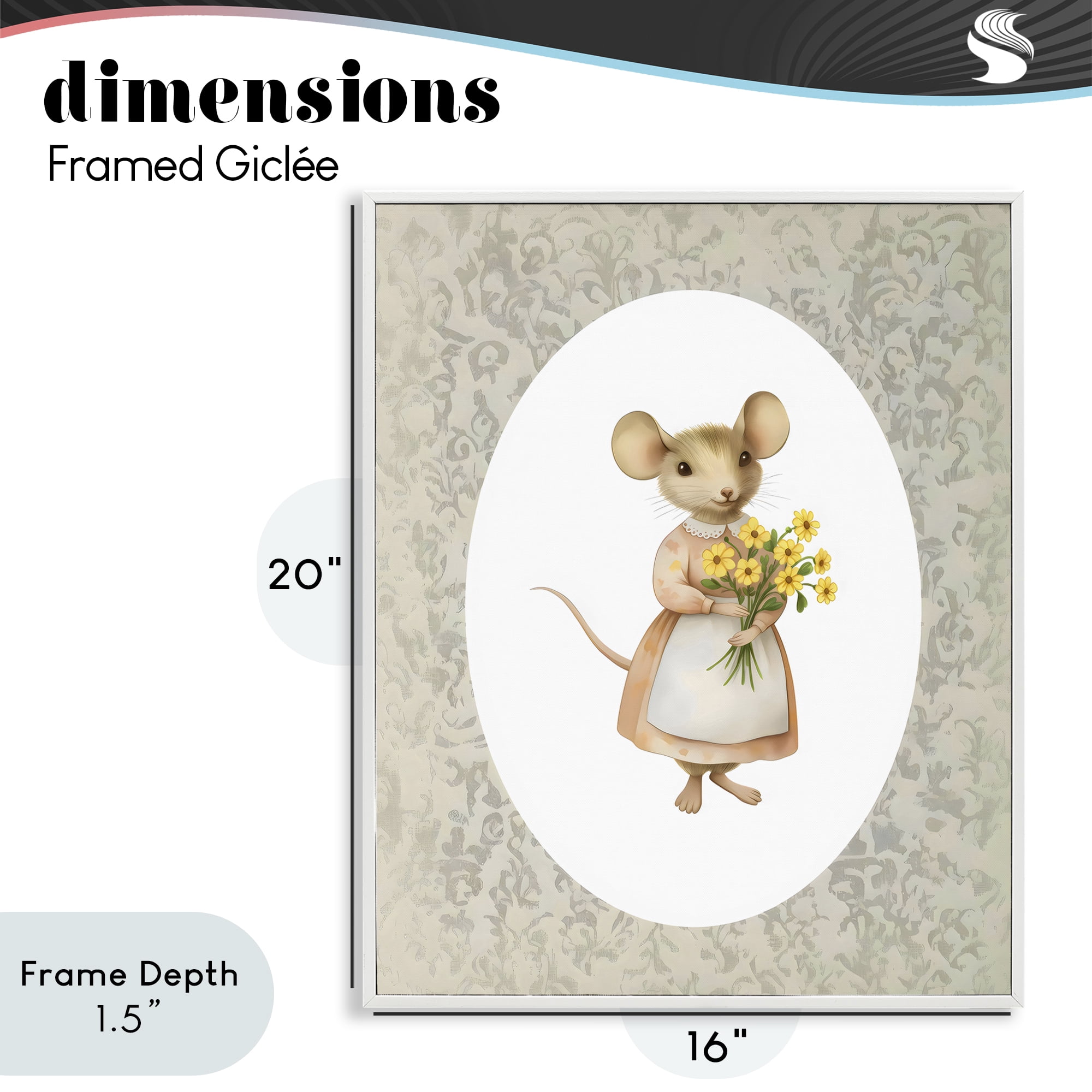 Stupell Industries Little Mouse with Flowers White Framed Giclee Art, design by Arlington Prints