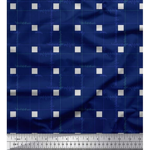Soimoi Polyester Crepe Fabric Zig Zag & Check Geometric Print Sewing Fabric Yard 42 Inch Wide