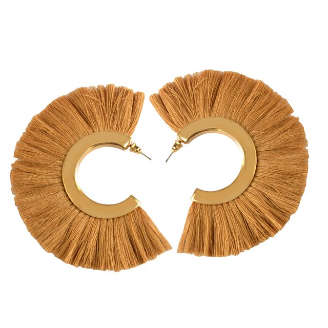 Blesiya Big Drop Tassel Pendientes Boho Decración Fiesta Geométrica C Forma marrón Zulema C Hoop Tassel Earrings