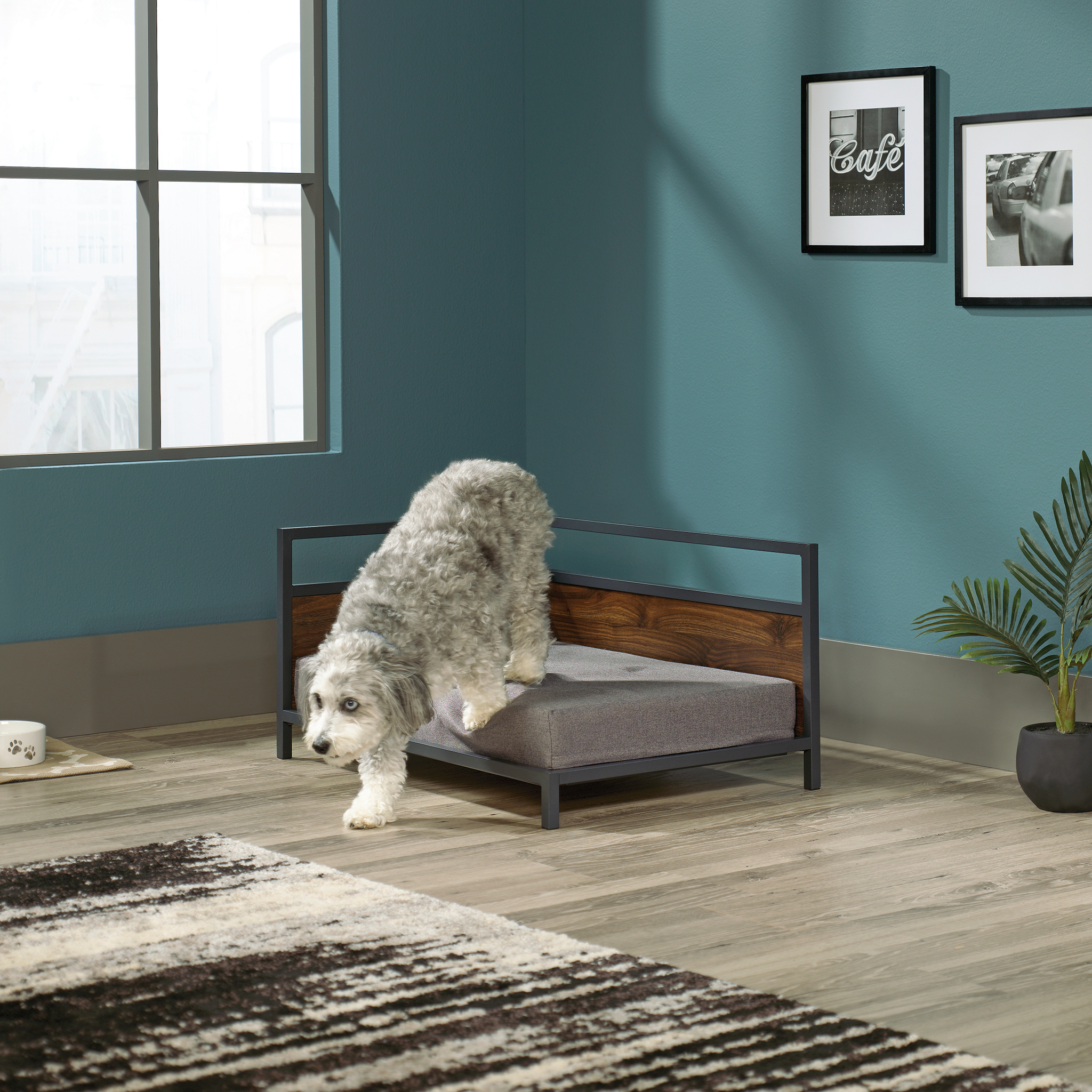 Sauder Pet Furniture Corner Small Dog Bed, Noble Walnut Finish