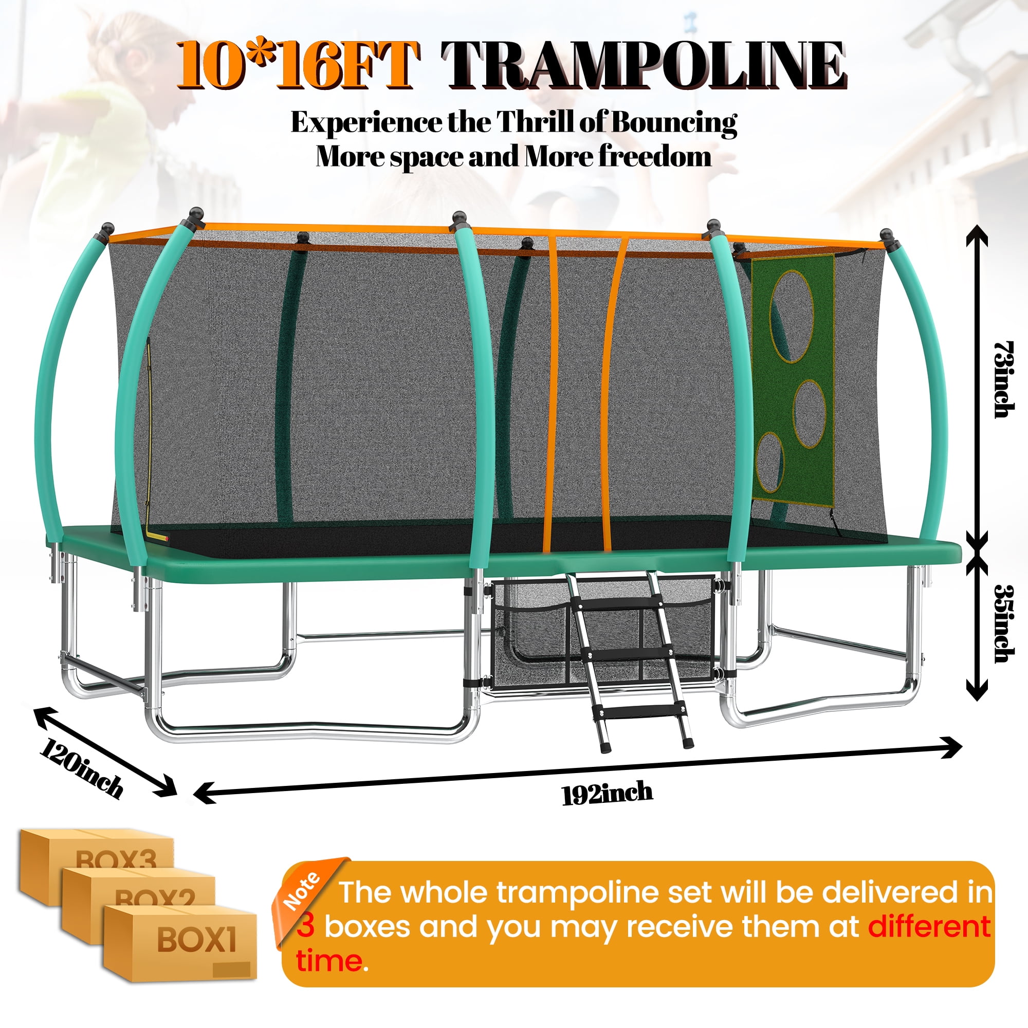 Alvantor 10X16 Ft Trampoline Rectangler, Outdoor Square Trampolines with Enclosure Net Green