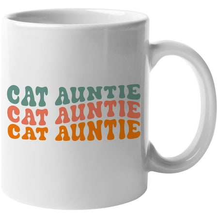 

Cat Auntie Name for an Aunt of Cats Groovy Retro Wavy Text Merch Gift White 11oz Ceramic Mug