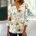 thumbnail image 2 of CYMMPU 3/4 Sleeve Blouses for Women Dressy Casual Fall Fashion Shirts Flower Printed Tunic Tops Button V Neck Flare Sleeve Spring Tops Loose Fit Pleated Dressy T-Shirts Yellow XXL, 2 of 5