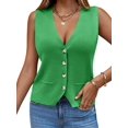 thumbnail image 4 of Sleeveless Sweater Women's Fashion Casual Loose Spring Summer Waistcoat V Neck Button Knit Vest, 4 of 6