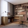 thumbnail image 2 of BELLEZE Modern Corner L-Shaped Home Office Computer Laptop Desk or Writing Study Workstation with Keyboard Tray, Two Drawers and Cabinet - Barlow (Rustic Oak), 2 of 7