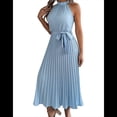 thumbnail image 2 of Vestido de Cóctel Midi Plisado con Cuello Halter, Sin Mangas y Corte en A para Mujer, para Playa y Sol (Verano 2025) Azul L, 2 of 10