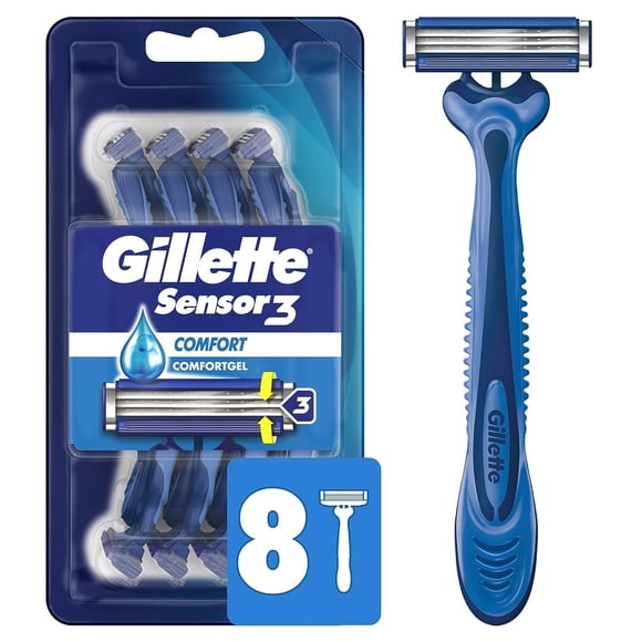 Gillette Sensor3 simple de los hombres Maquinillas De Afeitar Desechables, 8 Count, Mens Maquinillas De Afeitar/cuchillas, Sensor3 Original