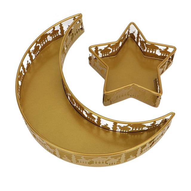 Bandejas con forma de luna y estrella, platos decorativos para la cena, bandeja para servir frutas, postres y frutos secos, color dorado
