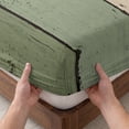 thumbnail image 3 of Twin XL Size Fitted Sheet Set - Green Brown 2 Piece Bedding Sets 16" Deep Pocket Fitted Sheet with 1 Pillowcases, Country Wood Grain Abstract Stripe Brushed Microfiber Hotel Luxury Bed Sheets, 3 of 9