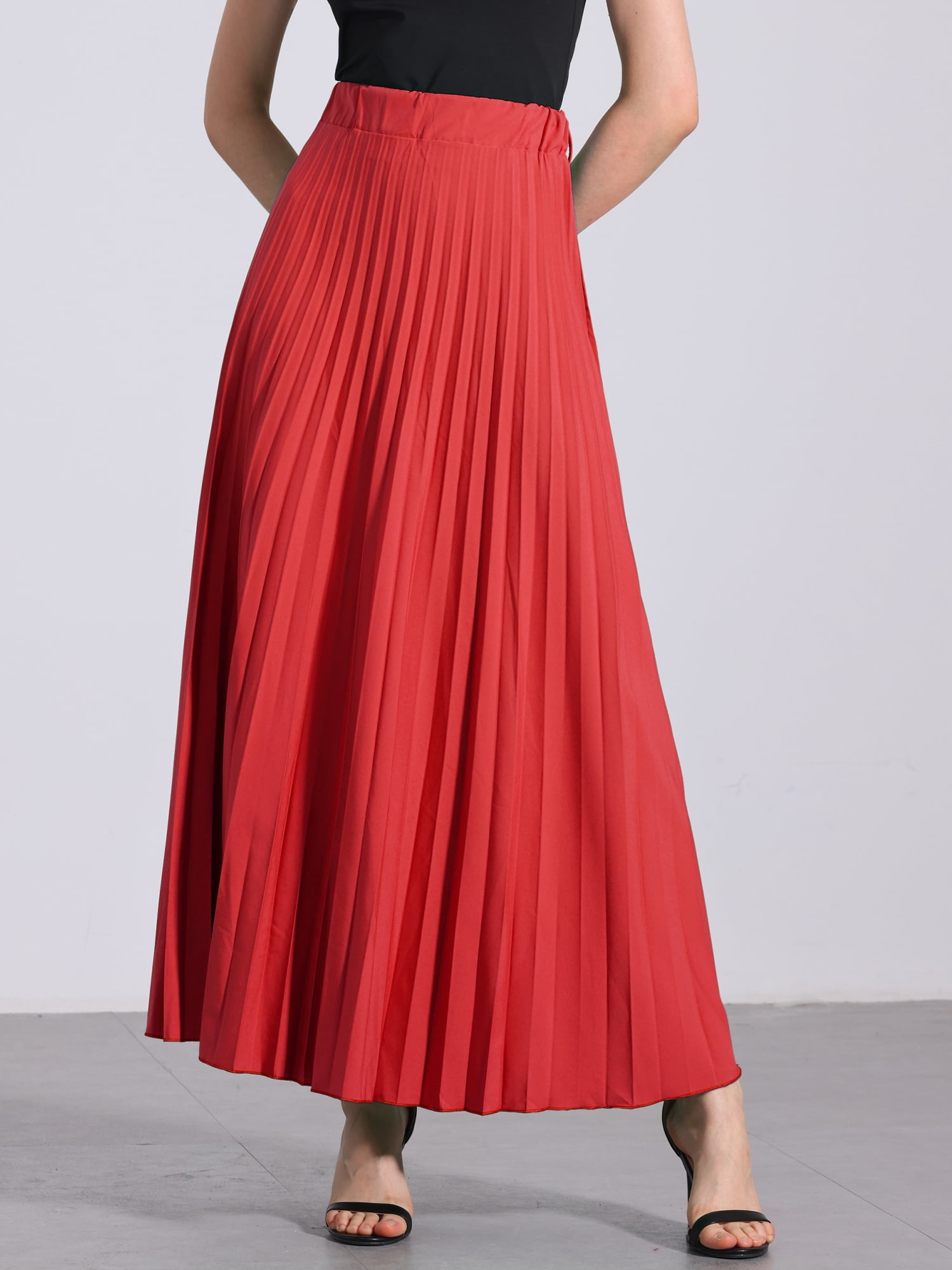 DARING DIVA Women's Elegnat Elastic High Waist Flowy A-Line Maxi Skirt XL Red