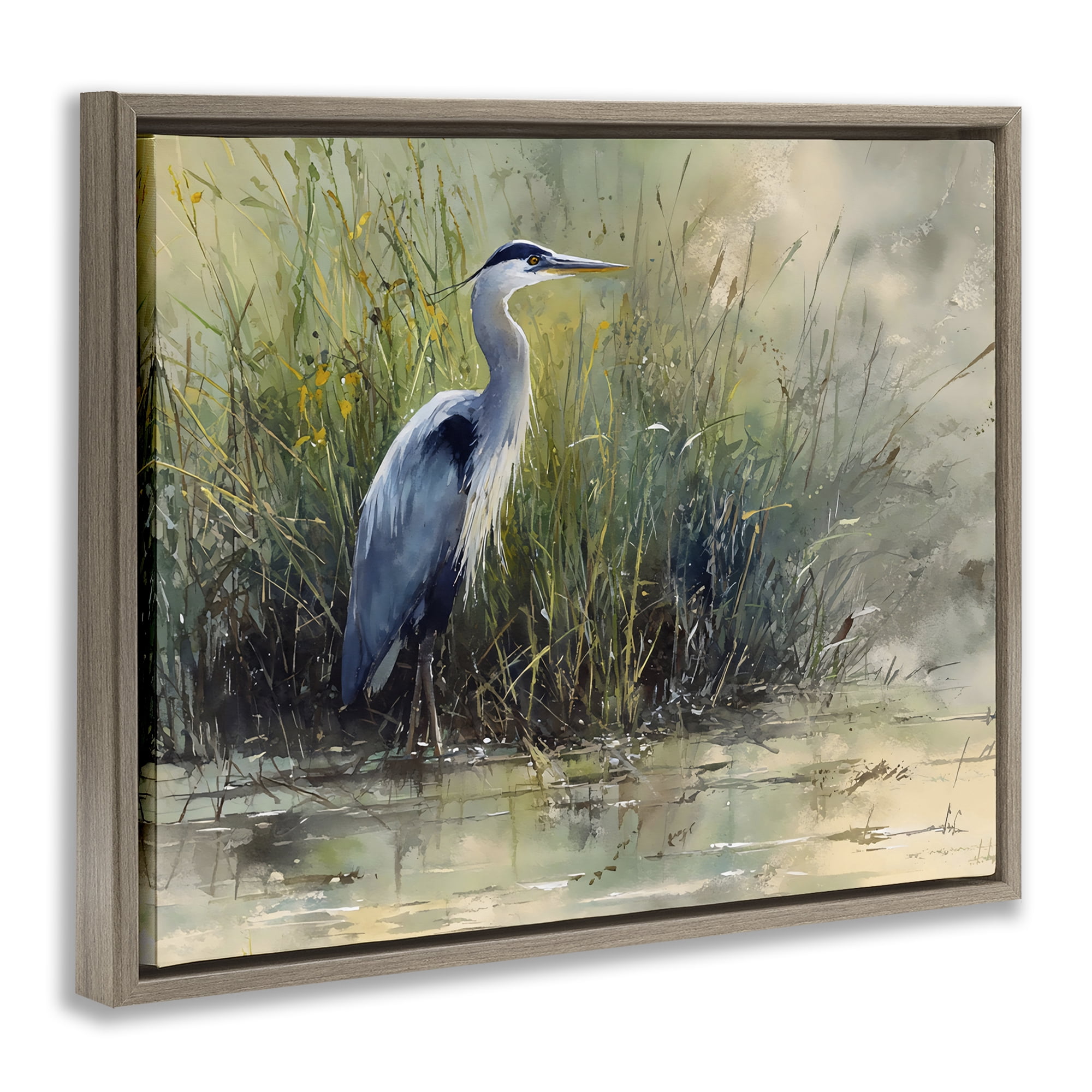 Stupell Industries Heron In The Grass Brown Framed Floater Canvas Wall Art, design by Franklyn Gregory