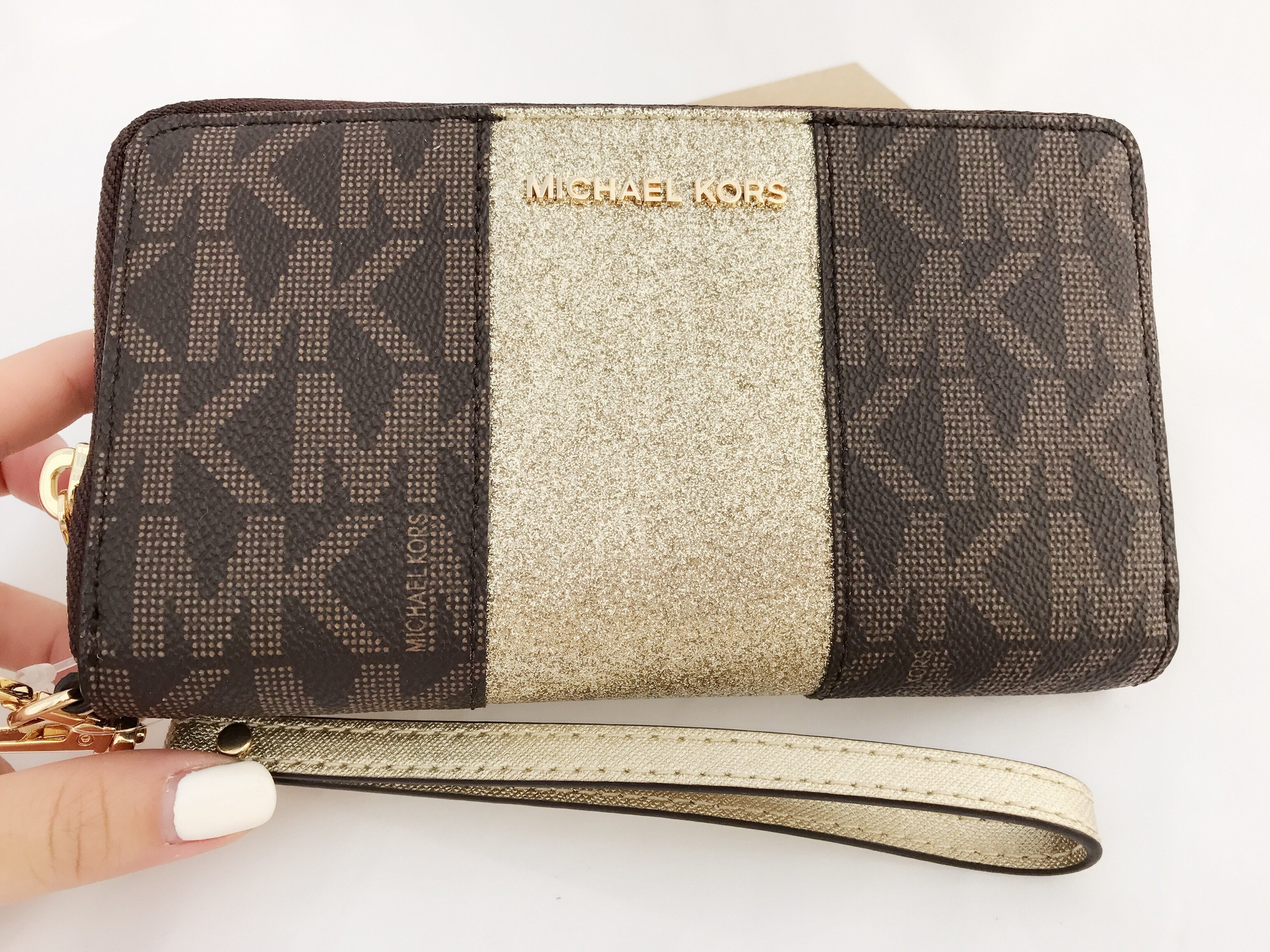 michael kors wallet brown and gold