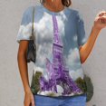 thumbnail image 6 of Blossoming Paris Eiffel Tower Women's Short Sleeve Tops Casual Blouses T Shirt, 6 of 6