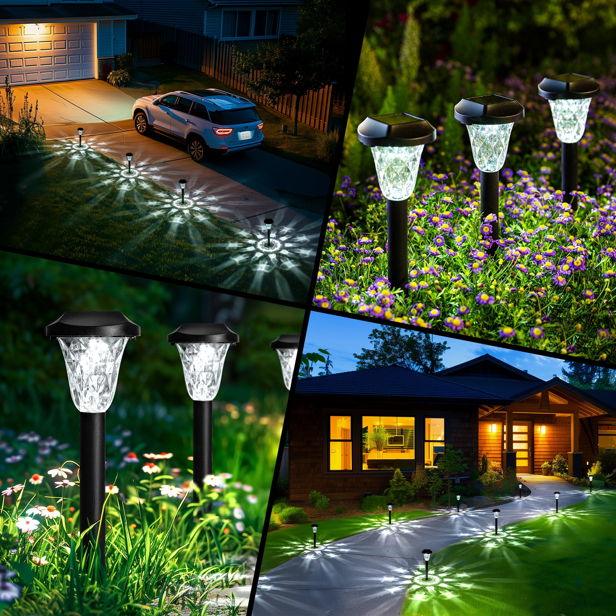 8 Pack Solar Outdoor Lights, Waterproof Cool White Pathway Lighting for Yard, Garden and Patio