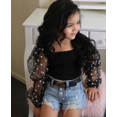 thumbnail image 1 of ITFABS Baby Girls Summer Set Mesh Puff Sleeve Polka Dot Crop Tops+Ripped Shorts, 1 of 5