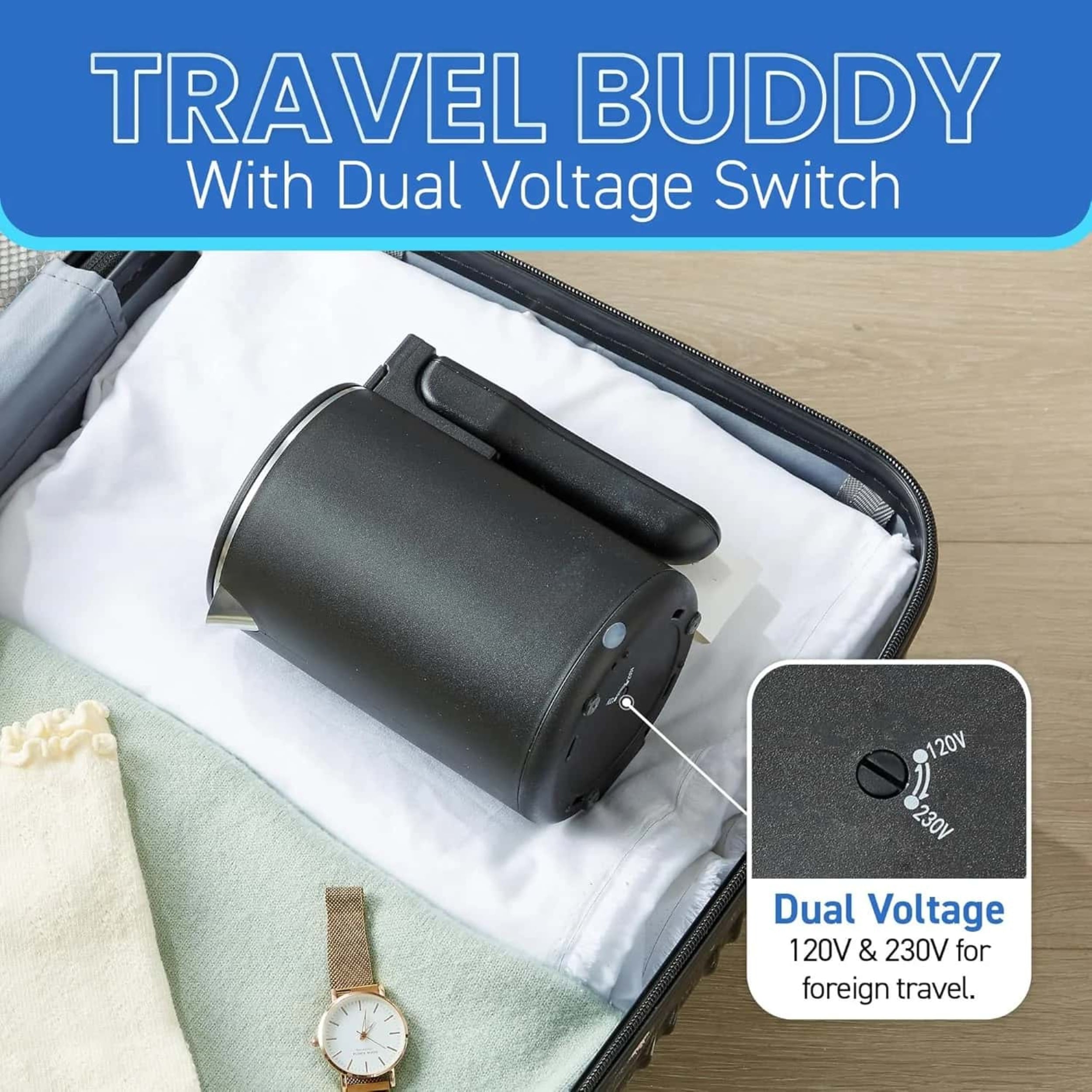 Dual-voltage Kettle, Double-layer Heat-insulating and Anti-scald Electric Kettle, 0.6-liter Capacity, Hinged Locking Kettle Lid, Dry-burn Protection, Suitable for Tea Parties and Dormitories.