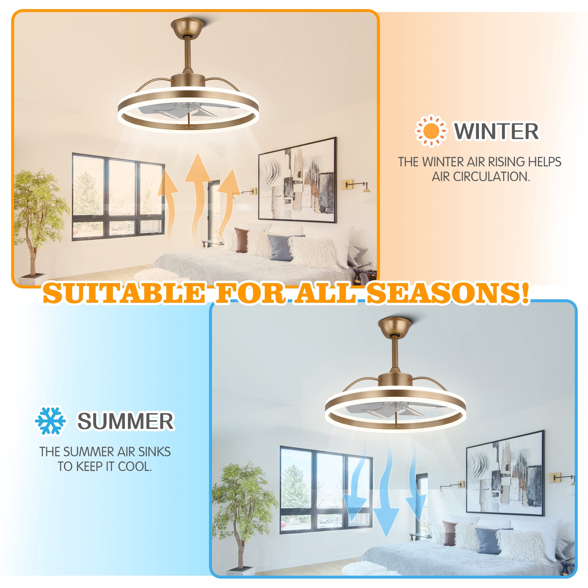 Bella Depot Modern 24'' 34W LED Light Reversible Ceiling Fan with Remote and App Control