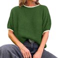 thumbnail image 3 of Spring Autumn Womens Puff Short Sleeve Sweater Tops Color Block Ribbed Knit Crew Neck Going Out Shirts, 3 of 6
