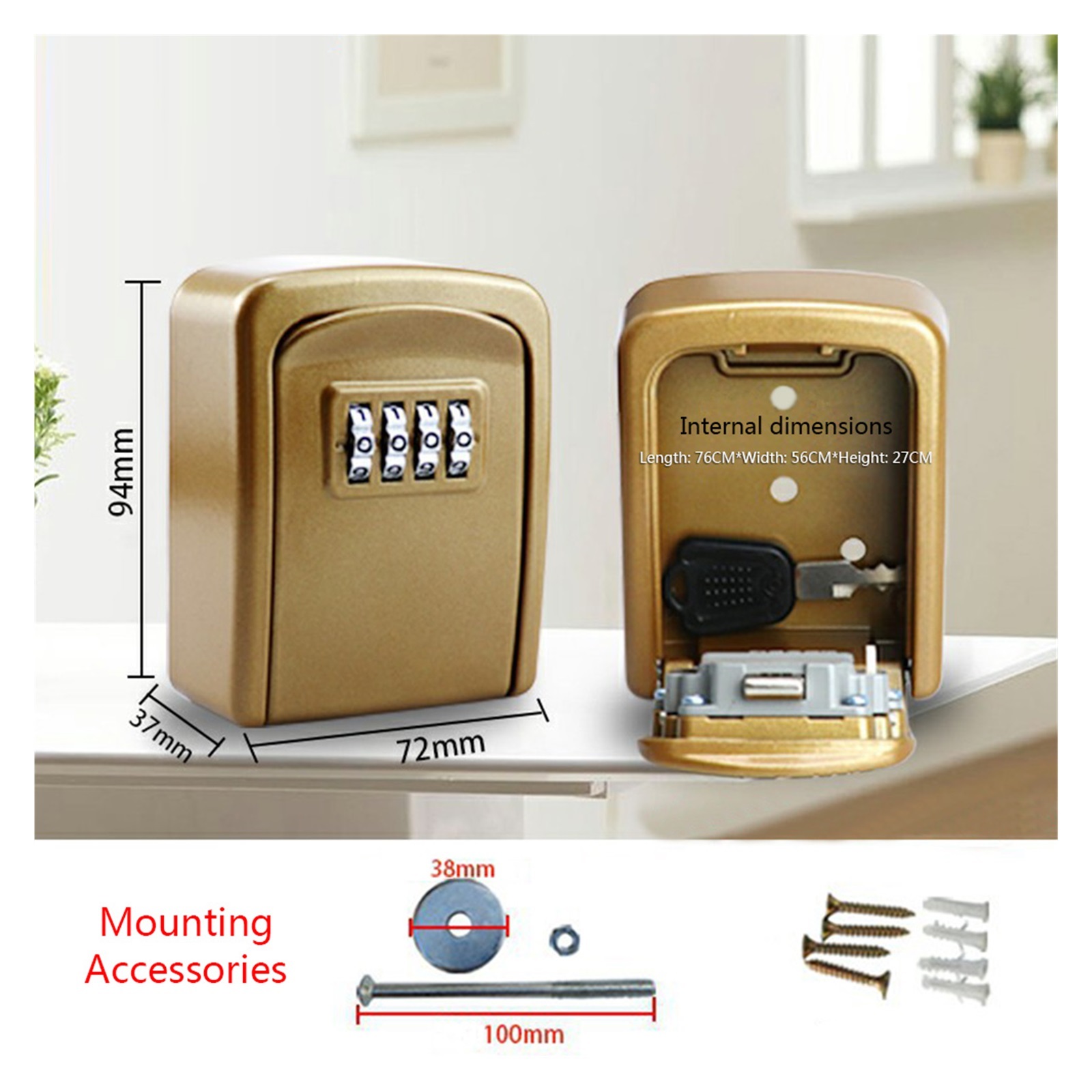 Mini Solid Color Key Box , Password Lock Door Cat Eye Metal Outdoor Wall-mounted Anti-theft Lock Box for Home Indoor Security ,Security and Anti-Theft