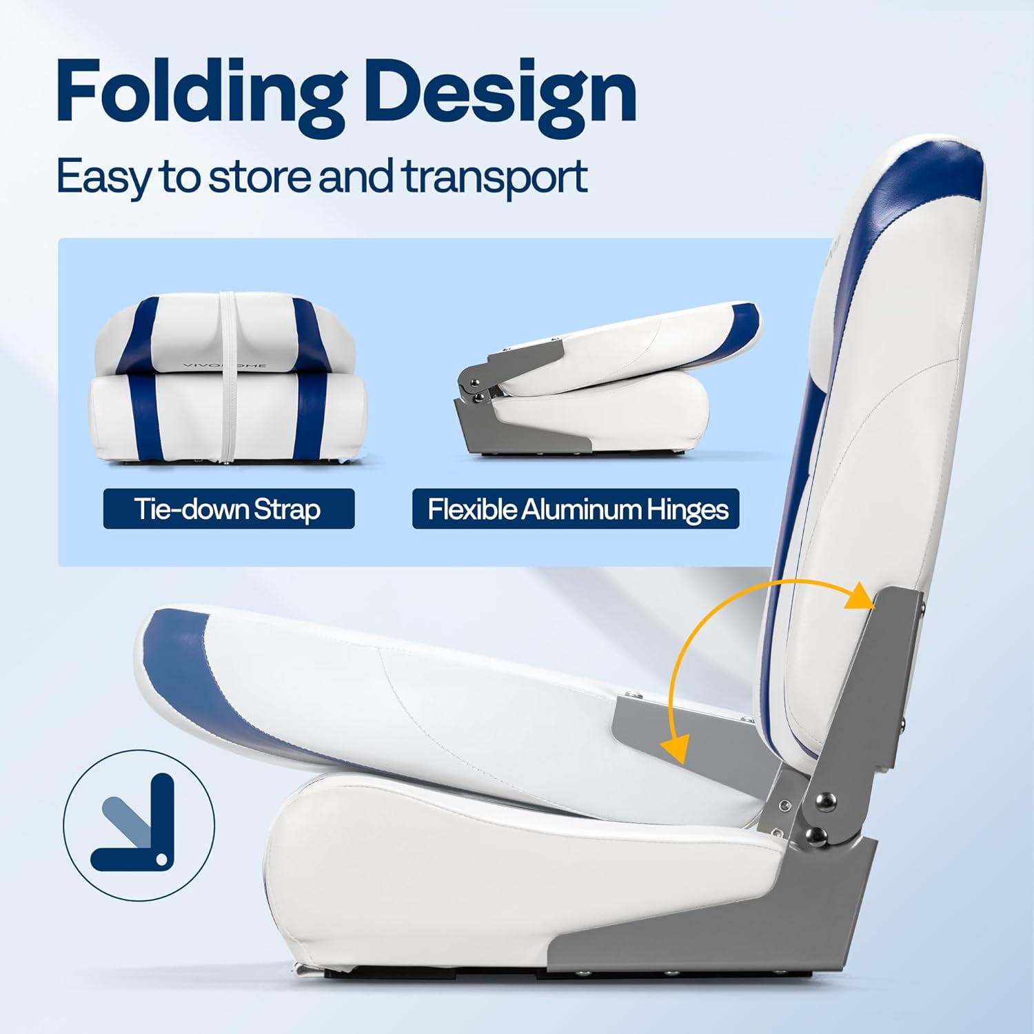 SPECSTAR Folding High Back Boat Seats 2 Pack, Waterproof Boat Captain Chairs, 4 Mounting Screws Included, White and Blue