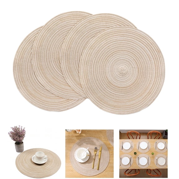 UHIAGREE Round Braided Placemats Set of 4,15'' Washable Table Mats for Kitchen Dining Table(Beige)