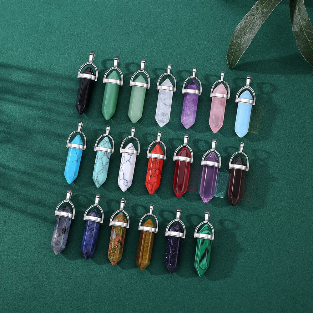 Inbagi 100 Pcs Natural Crystal Charms Bulk Assorted Stone Pendant Gemstone Pendants Charms Crystal Pocket Carved Quartz Chakra Reiki Beads Decor for
