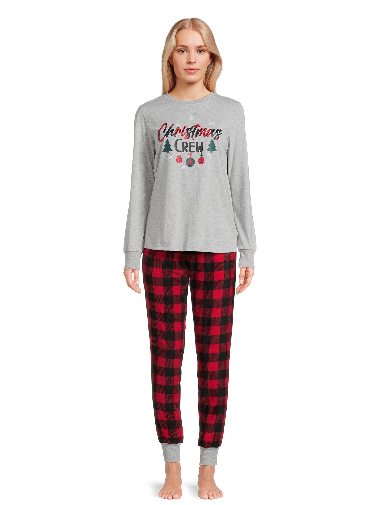Jolly Jammies Women's Holiday Christmas Crew Matching Family Pajamas Top and Pants Pajama Set, 2-Piece, Sizes S-3X