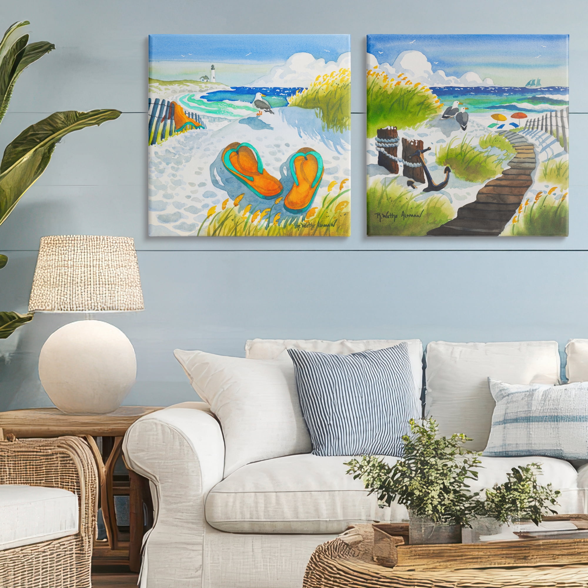 Stupell Industries Boardwalk Through Beach Scenery 2 Piece Canvas Wall Art Set, design by Robin Altman
