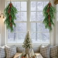 thumbnail image 6 of 2 Pcs Artificial Christmas Teardrop Swag with Berries and Pinecones, Faux Berry Pine Branch Teardrop Door Swag, Real Touch Norfolk Wreath Greenery Staircase Swags for Xmas Door Mantle Fireplace Decor, 6 of 13